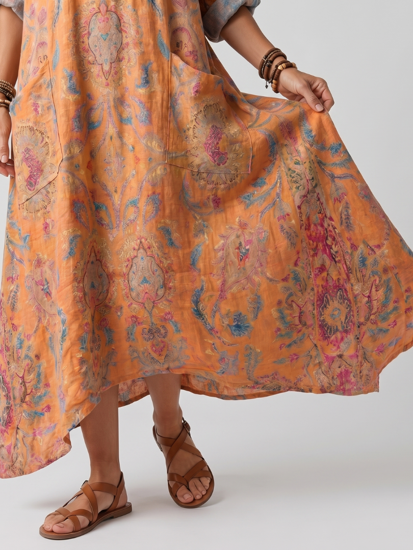 Paisley Print V-Neck Pocket Oversized Maxi Dress 3