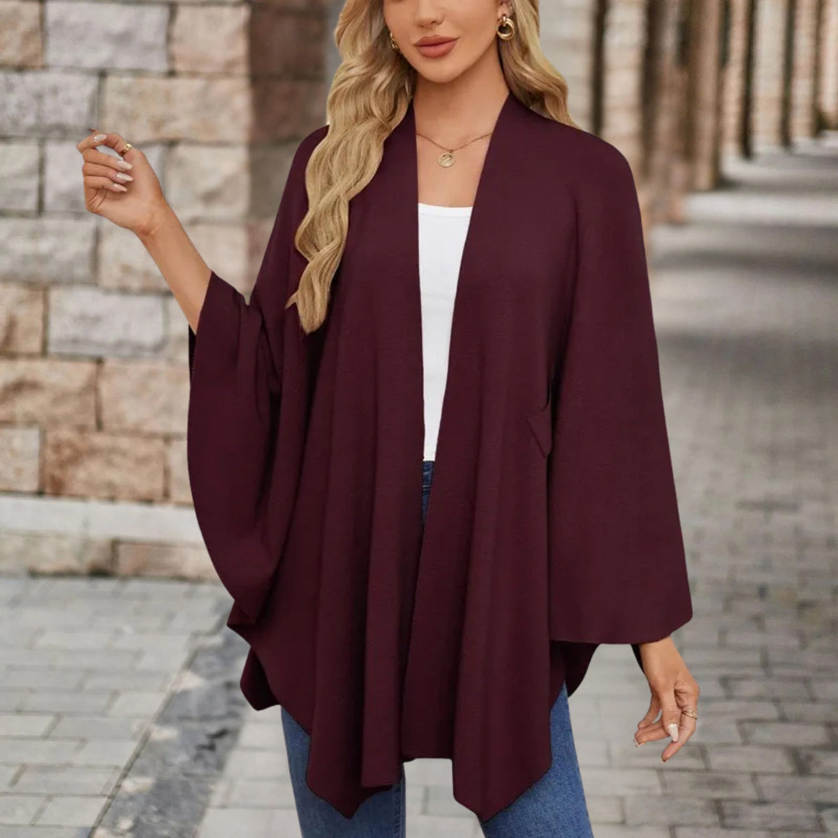Twist Front Batwing Sleeve Knit Poncho 10