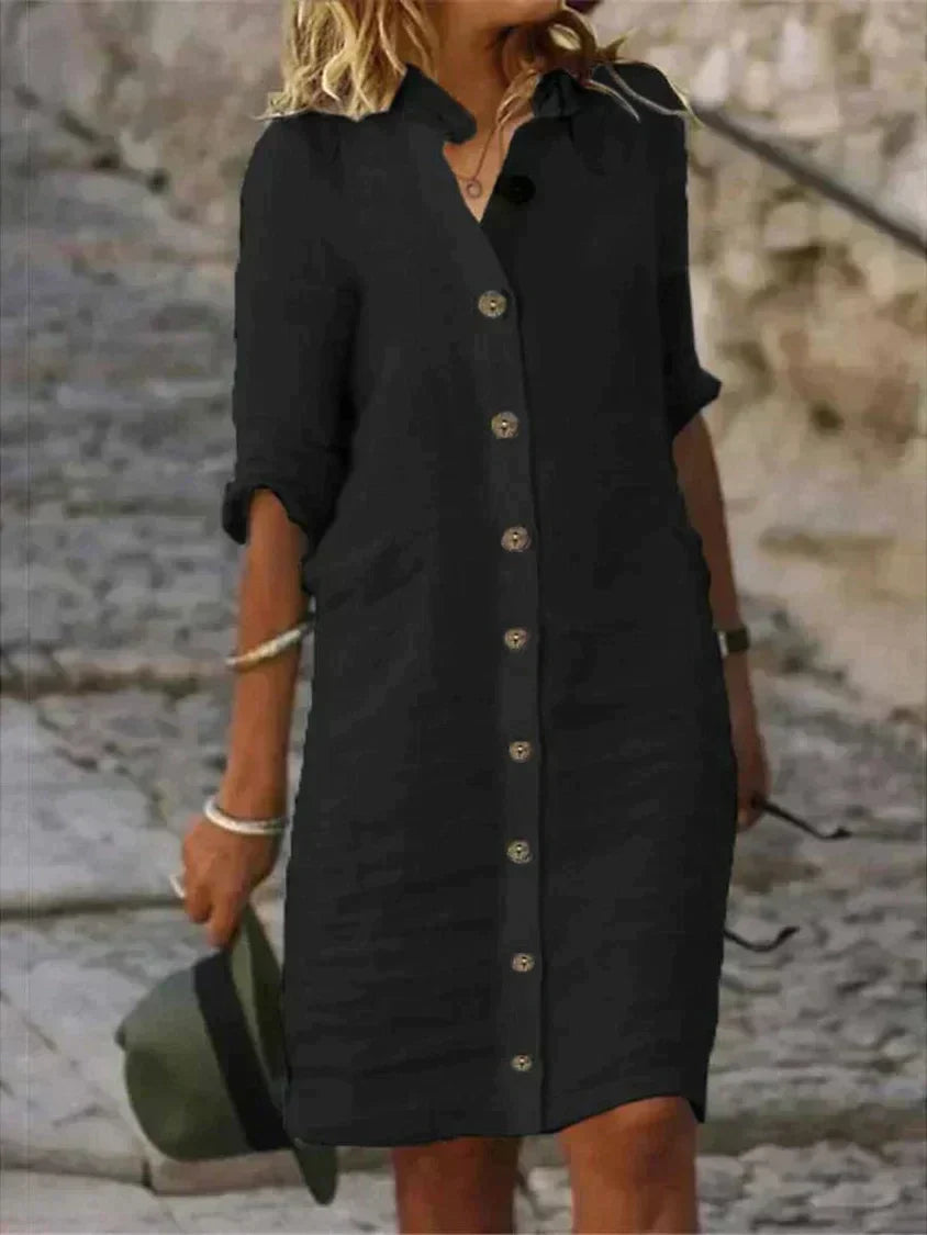 Button Down Collar Long Sleeve Shirt Mini Dress - View 2
