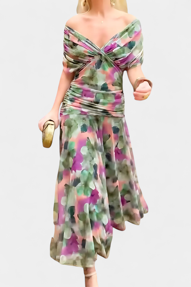Floral Print V-Neck Long Sleeve Midi Dress 19