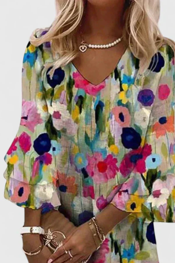 Floral Print V-Neck Ruffle Sleeve Mini Dress 3