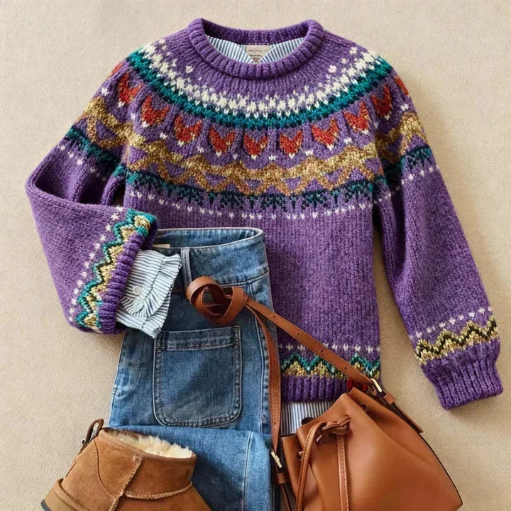 Turtleneck Long Sleeve Fair Isle Knit Sweater 9