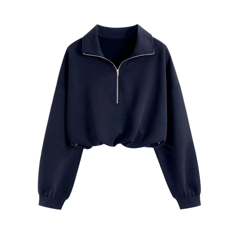 Quarter Zip Collared Drawstring Cropped Sweatshirt 2