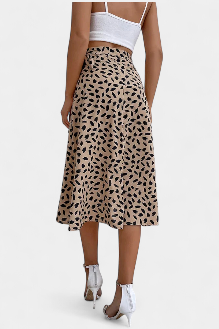 Animal Print Tie Waist Wrap High Low Midi Skirt 2