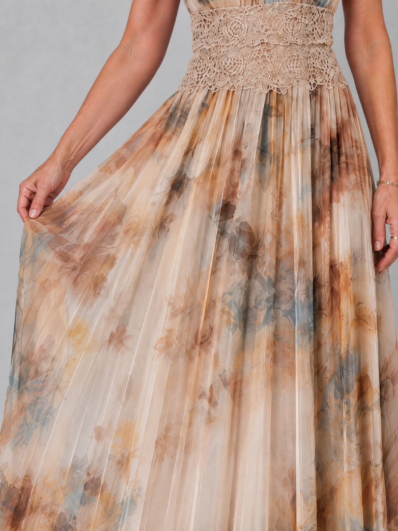 Marble Print Halter Neck Crochet Waist Maxi Dress 3