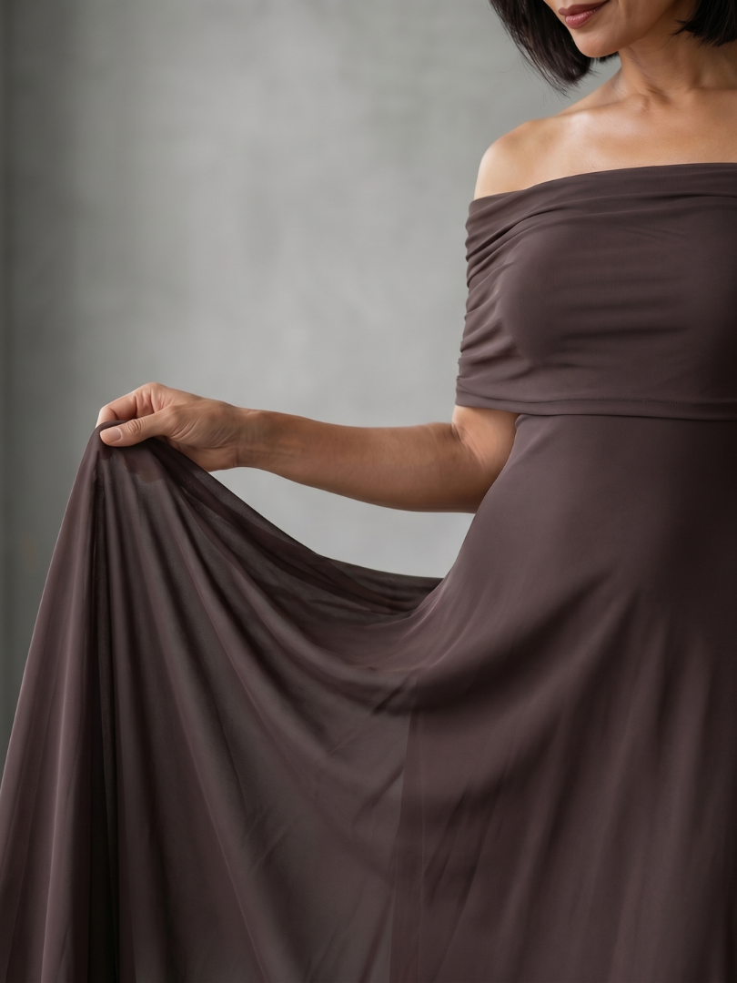 Off Shoulder Foldover Fit and Flare Maxi Dress 3