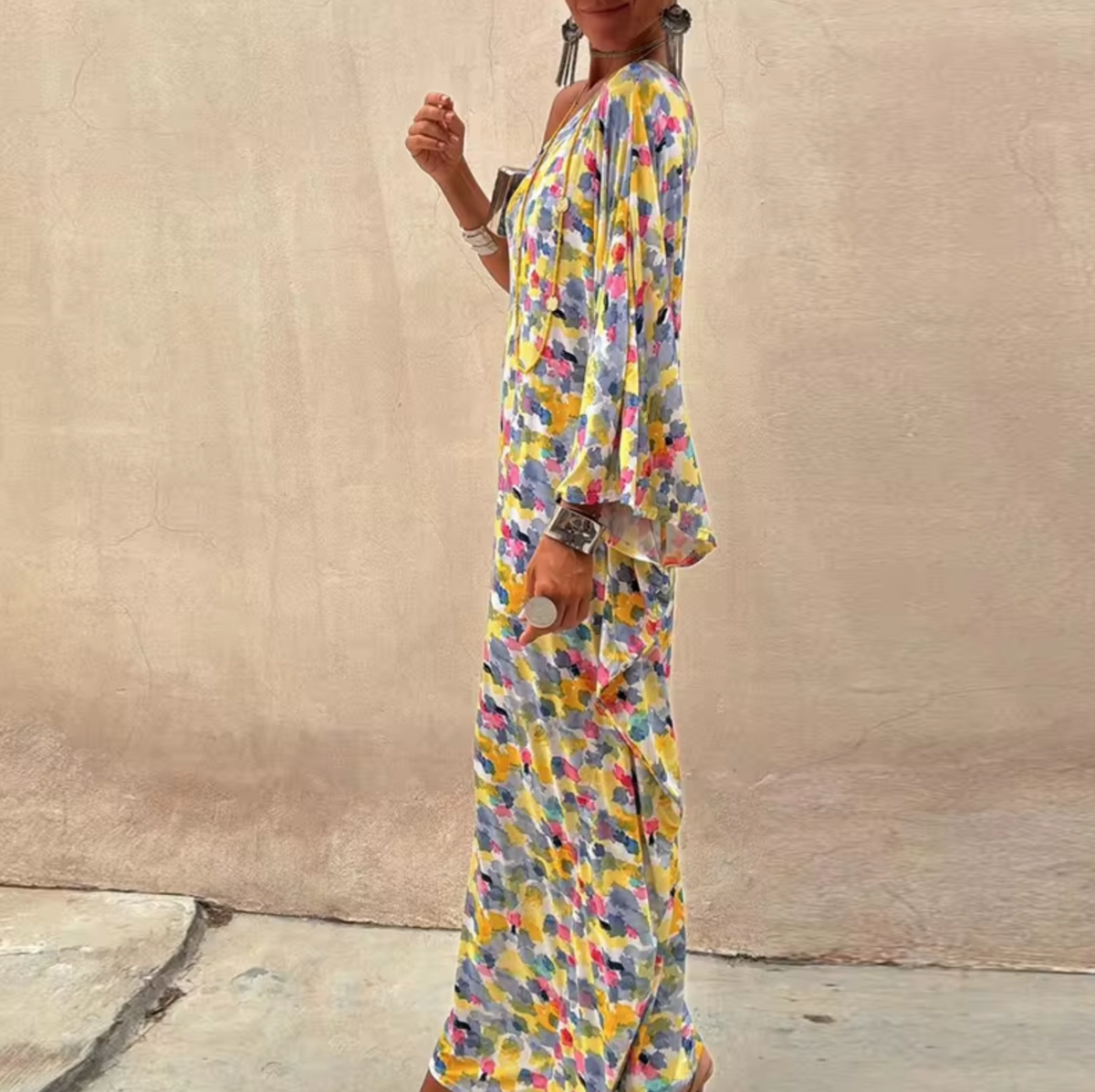 Rosetta Floral Print One Shoulder Maxi Dress - View 3