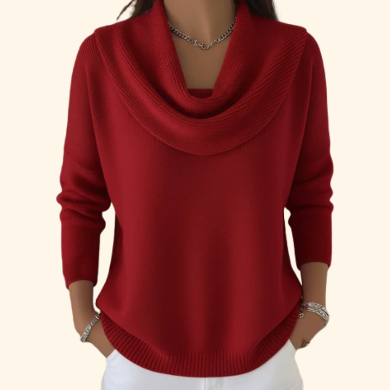 Cowl Neck Long Sleeve Ribbed Knit Sweater