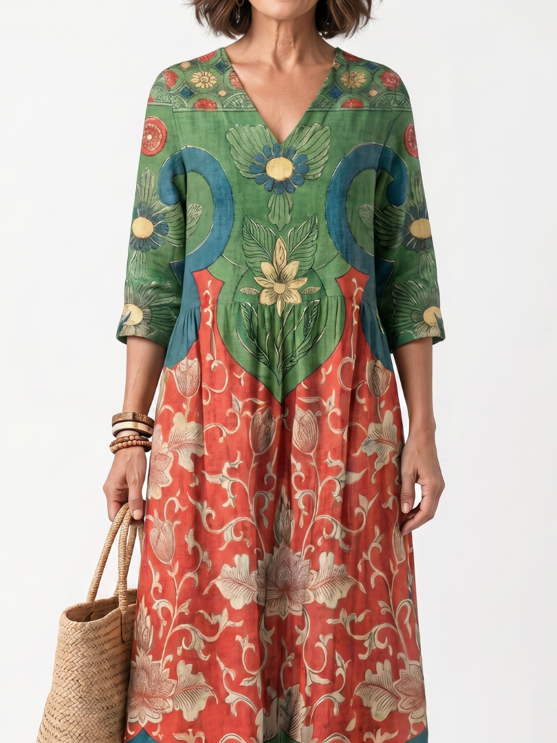 Floral Print V-Neck Pocket Maxi Dress 3