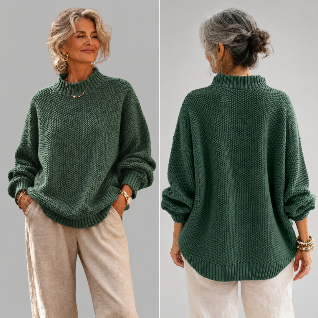 Mock Neck Chunky Knit Oversized Sweater 2