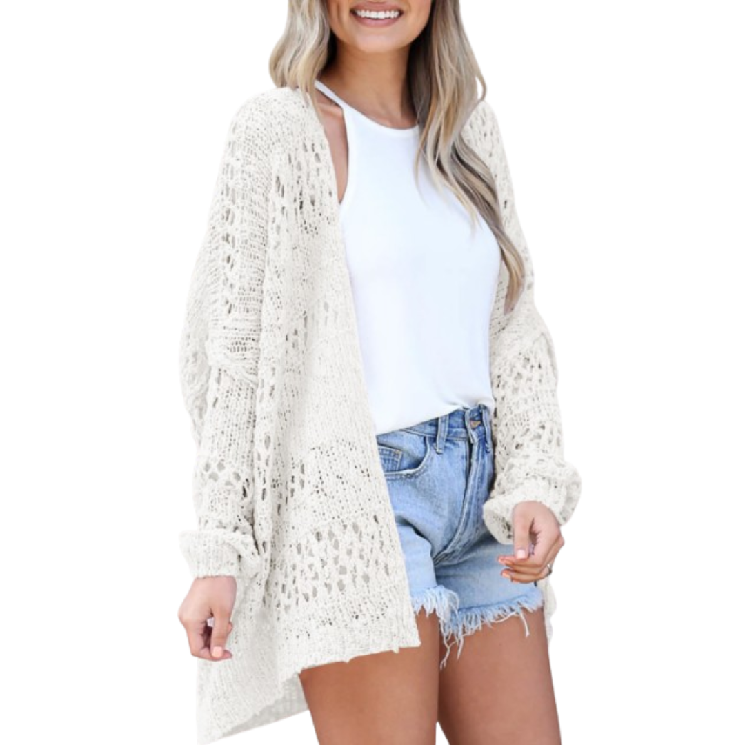 Open Front Pointelle Knit Oversized Cardigan 3