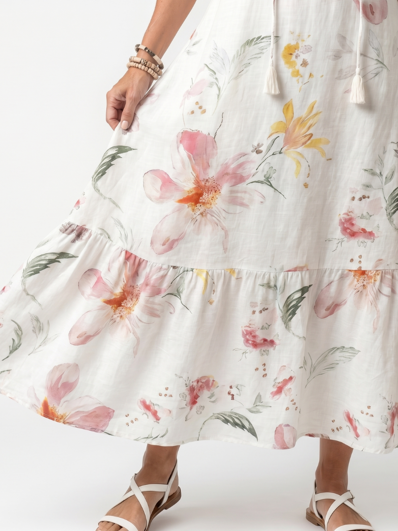 Floral Print Tie Neck Puff Sleeve Tiered Maxi Dress 3