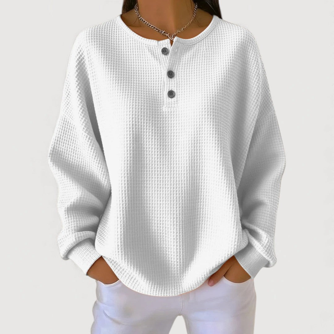 Waffle Knit Henley Button Long Sleeve Sweatshirt 2