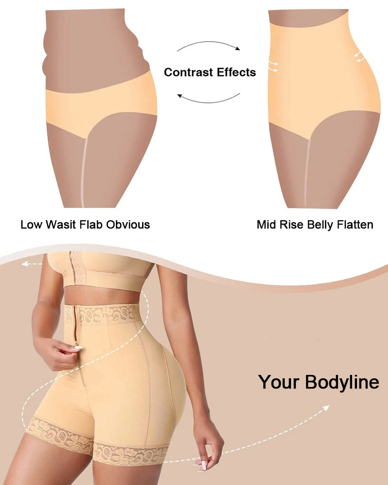 High Waist Zip Front Lace Trim Shaping Shorts 8