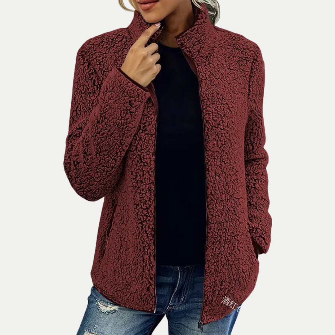 Zip Front Stand Collar Sherpa Fleece Jacket 2