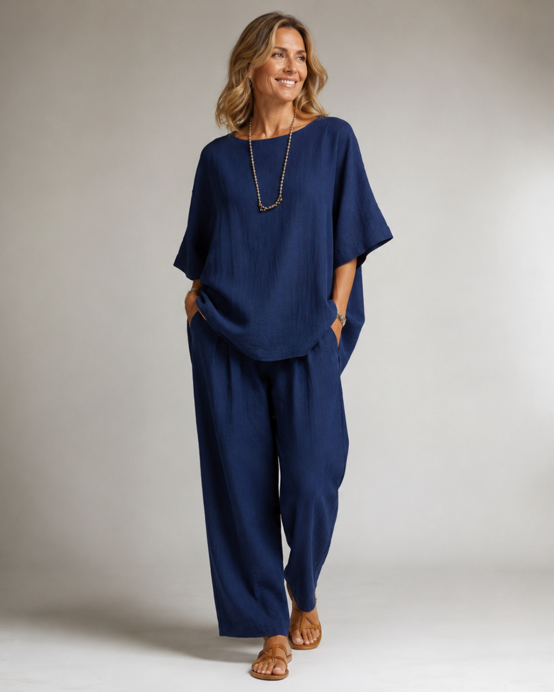 Boat Neck Short Sleeve Top and Wide Leg Pants Two Piece Set