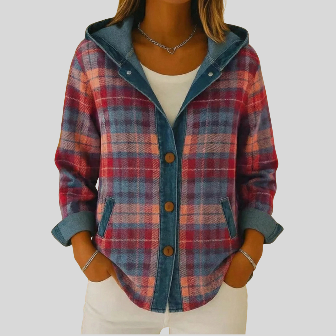 Hooded Button Front Plaid Shacket Jacket