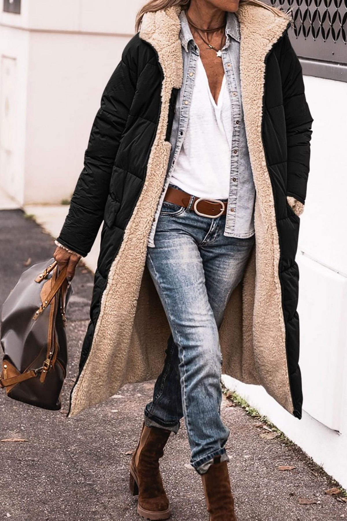 Reversible Sherpa Lined Quilted Longline Coat 3