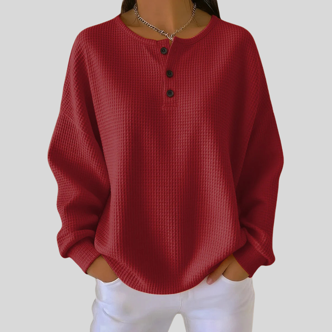 Henley Neck Long Sleeve Waffle Knit Sweatshirt 3