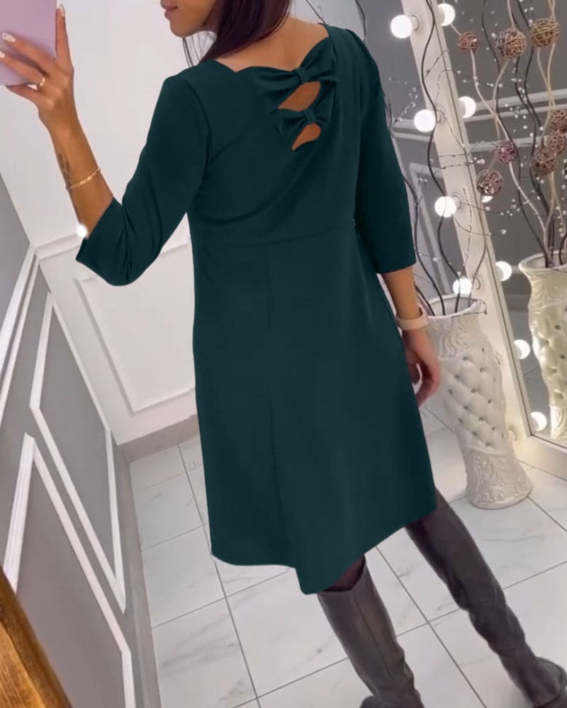V-Neck Wrap Short Sleeve A-Line Midi Dress - View 6