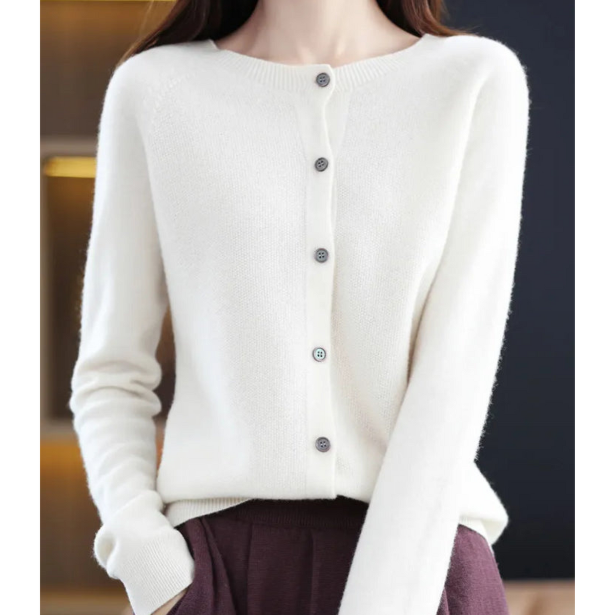 Round Neck Button Front Long Sleeve Knit Cardigan 6