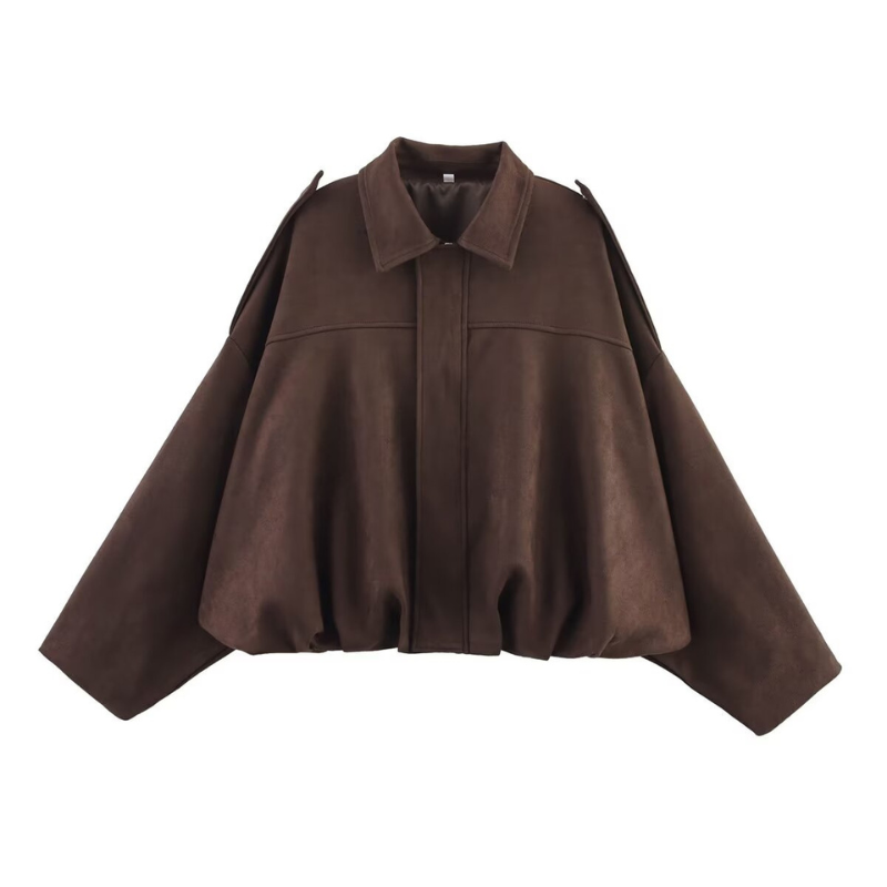 Suede Look Zip Front Oversized Bomber Jacket 2