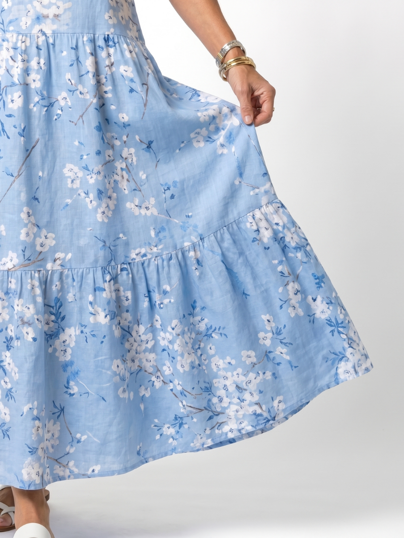 Floral Print V-Neck Puff Sleeve Tiered Maxi Dress 3