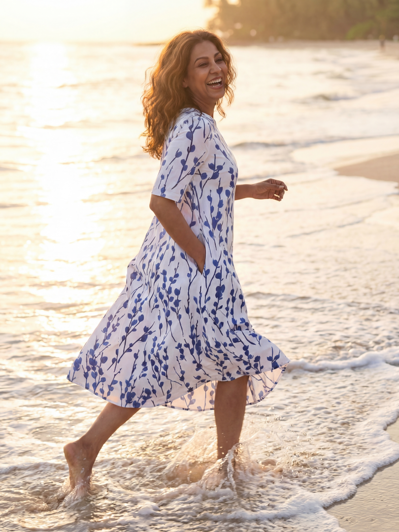 Floral Print Round Neck Short Sleeve Pocket Maxi Dress 2