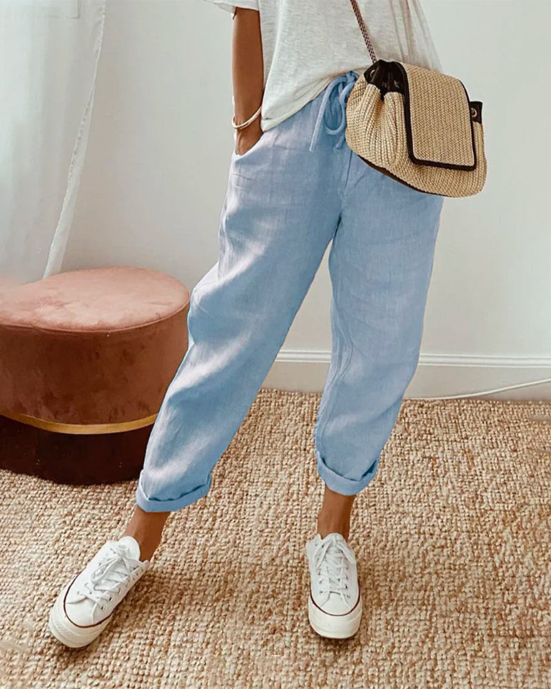 High Waist Drawstring Tapered Pants 3