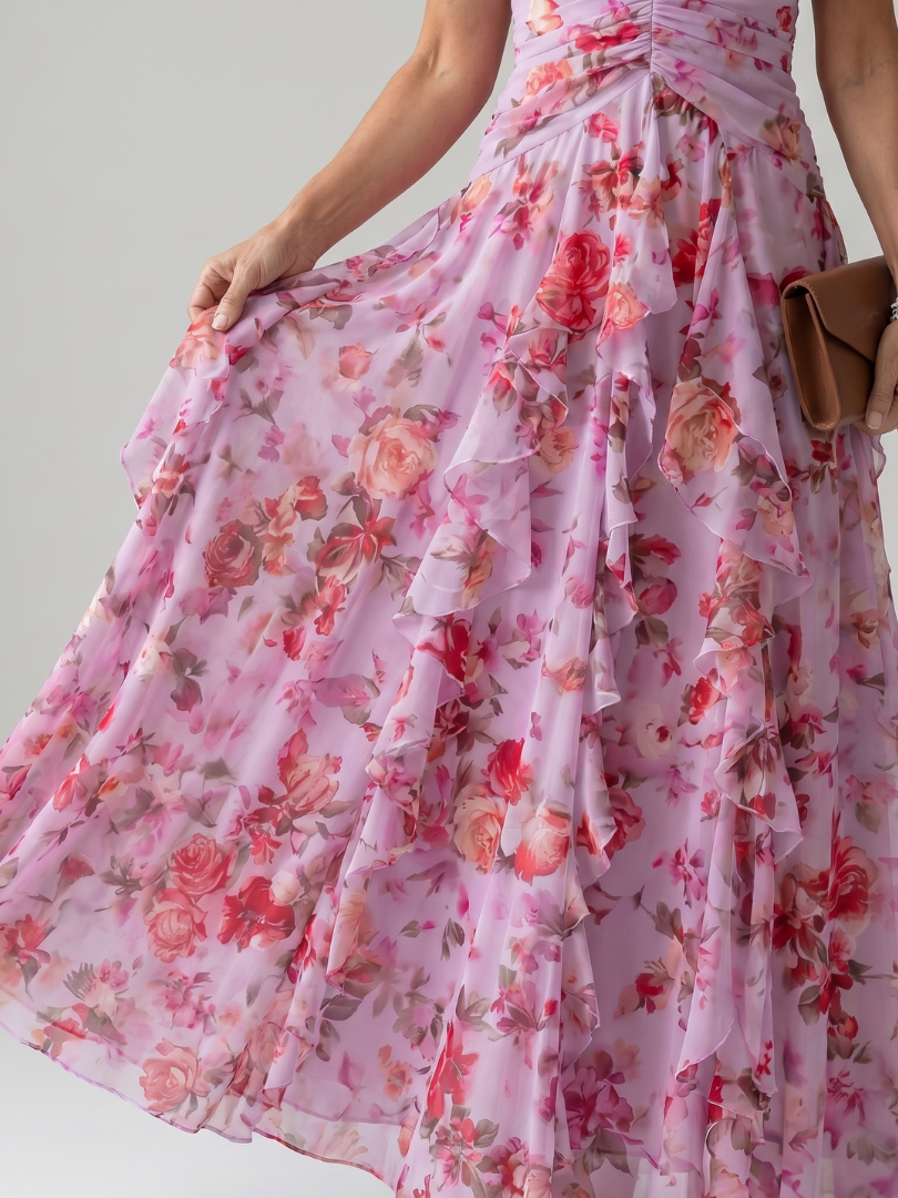Halter Neck Ruffle Floral Maxi Dress 3