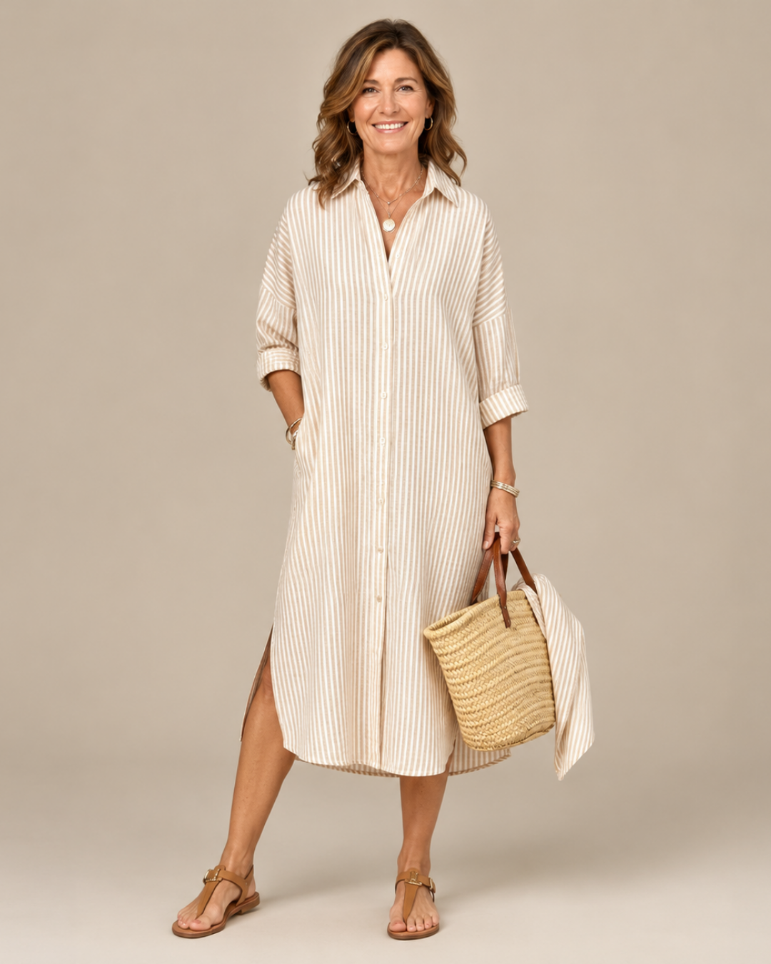 Striped Collared Button Front Long Sleeve Shirt Dress