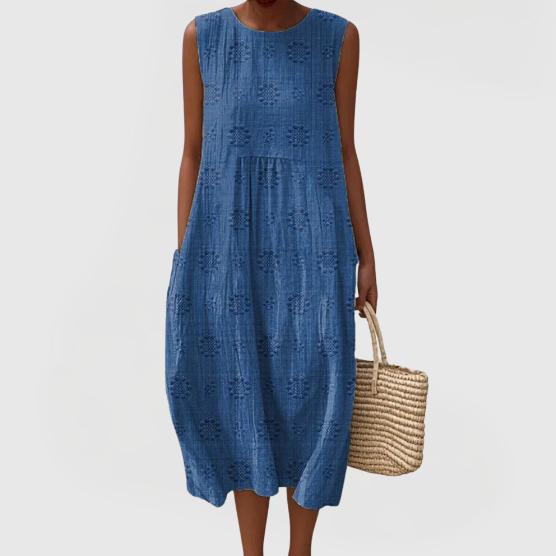 Floral Jacquard Textured Sleeveless Pocket Midi Dress 2