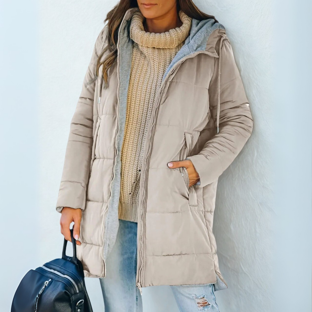 Hooded Zip Front Longline Quilted Puffer Jacket 5