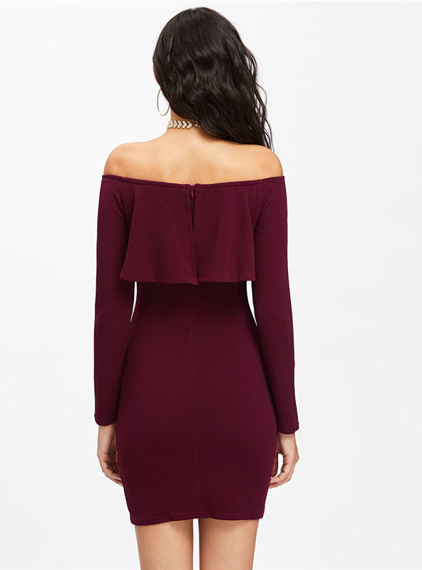 Off Shoulder Ruffle Long Sleeve Bodycon Mini Dress 2
