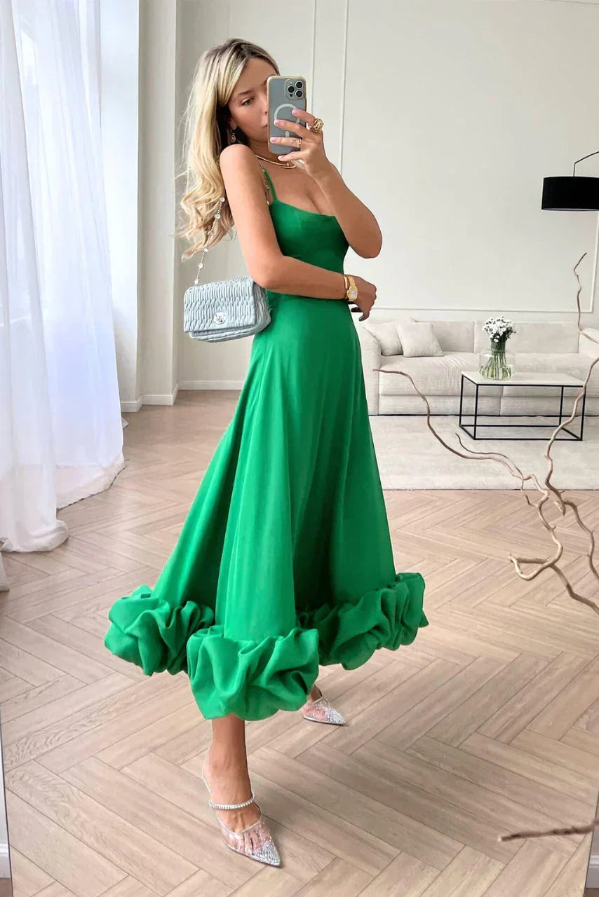Spaghetti Strap Scoop Neck Fitted Bodice A-Line Midi Dress - View 4