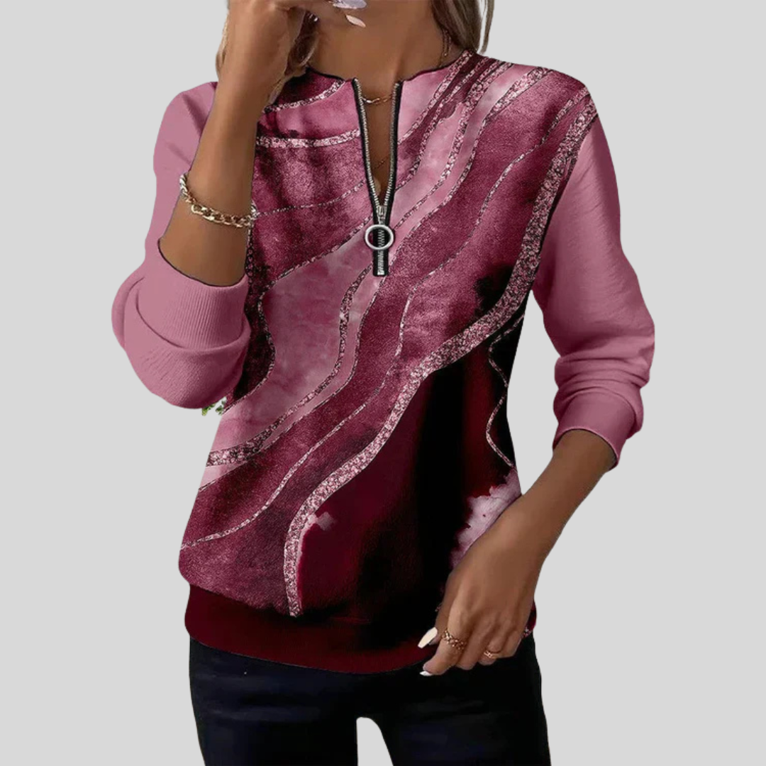 Quarter Zip Marble Print Long Sleeve Sweatshirt 3