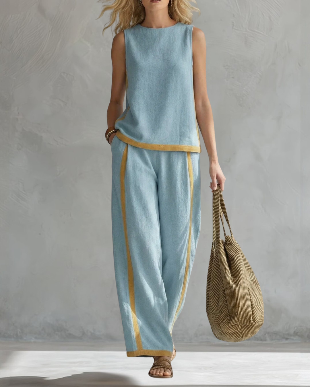 Contrast Trim Sleeveless Top and Wide Leg Pants Two Piece Set 8