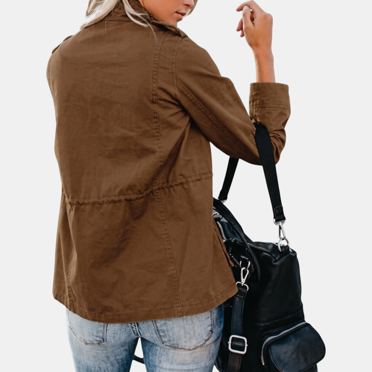 Stand Collar Zip Front Flap Pocket Utility Jacket 8