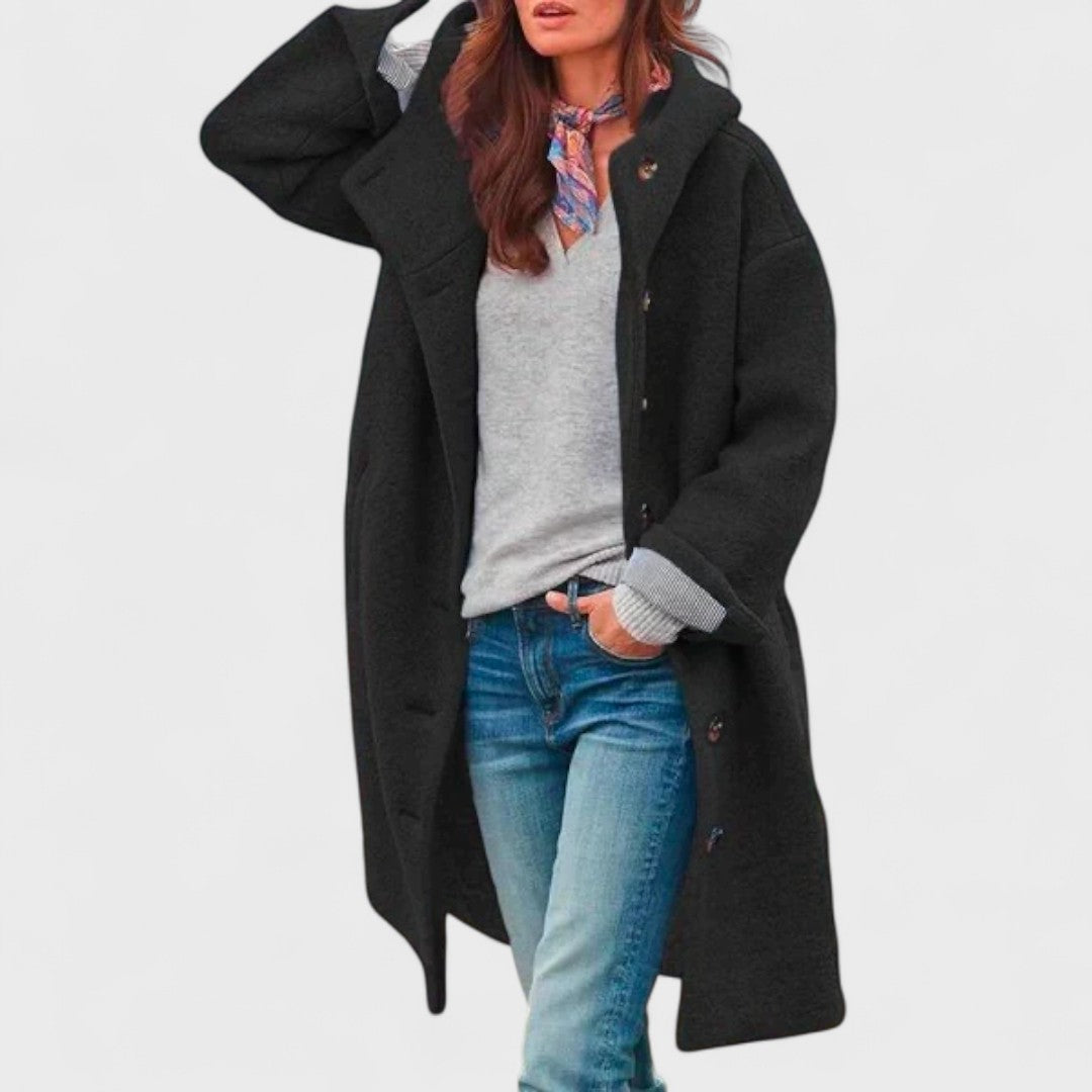 Hooded Button Front Longline Wool Blend Coat 2