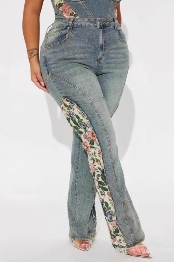 Floral Flared Denim Jeans