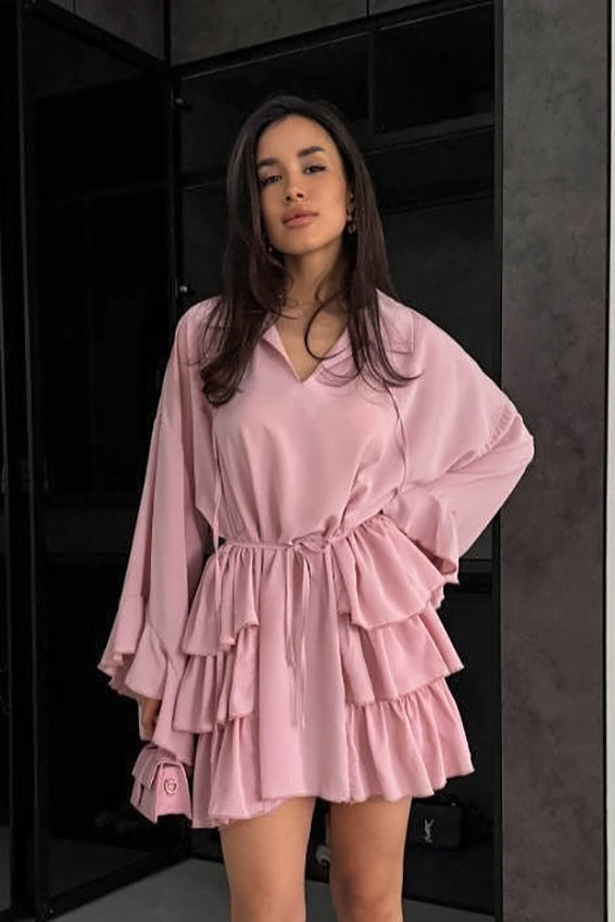 Ruffled Chiffon Pink Mini Dress - View 3