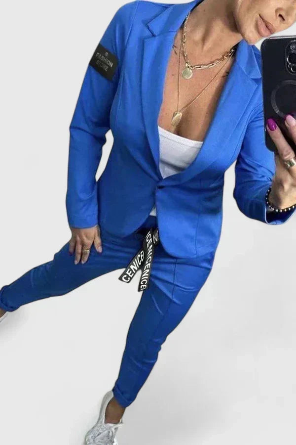 Long Sleeve Blazer and Slim Trousers Two Piece Set 3