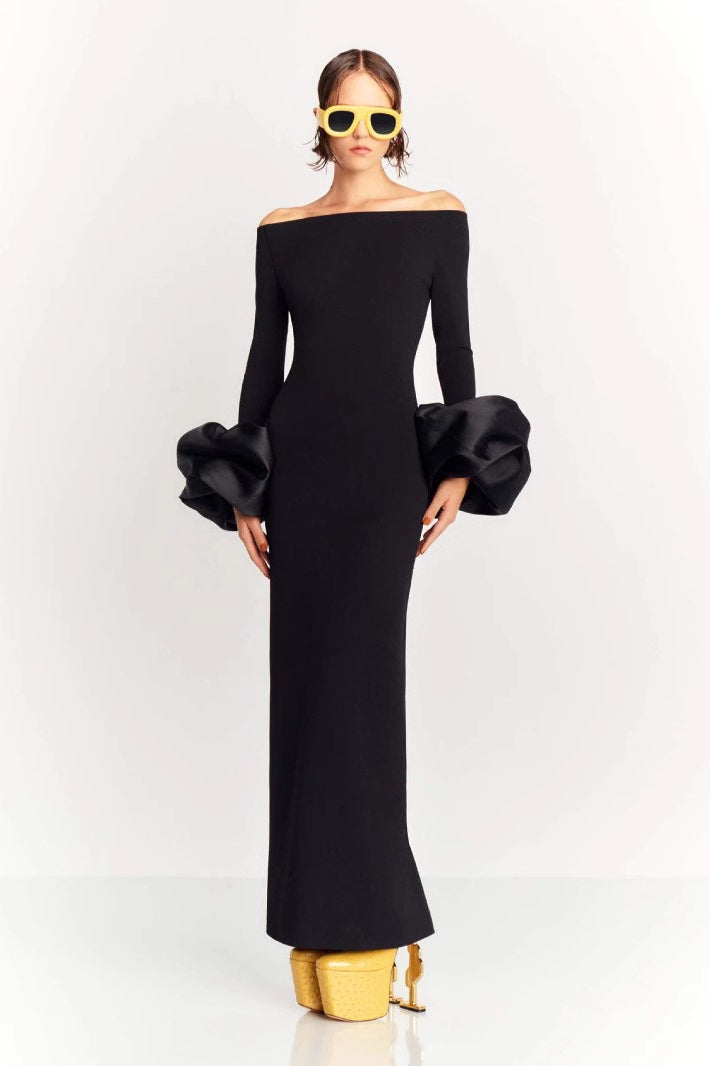 Off Shoulder Puff Sleeve Mermaid Maxi Gown - View 2