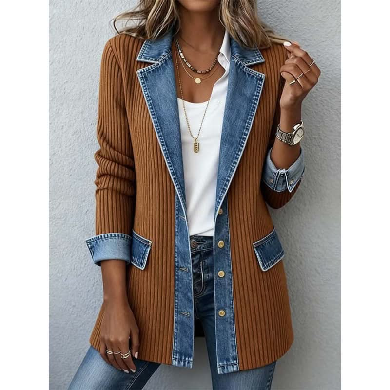 Denim Contrast Corduroy Lapel Button Front Jacket 3