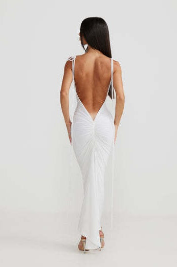 Cowl Neck Spaghetti Strap Backless Ruched Bodycon Maxi Dress - View 7