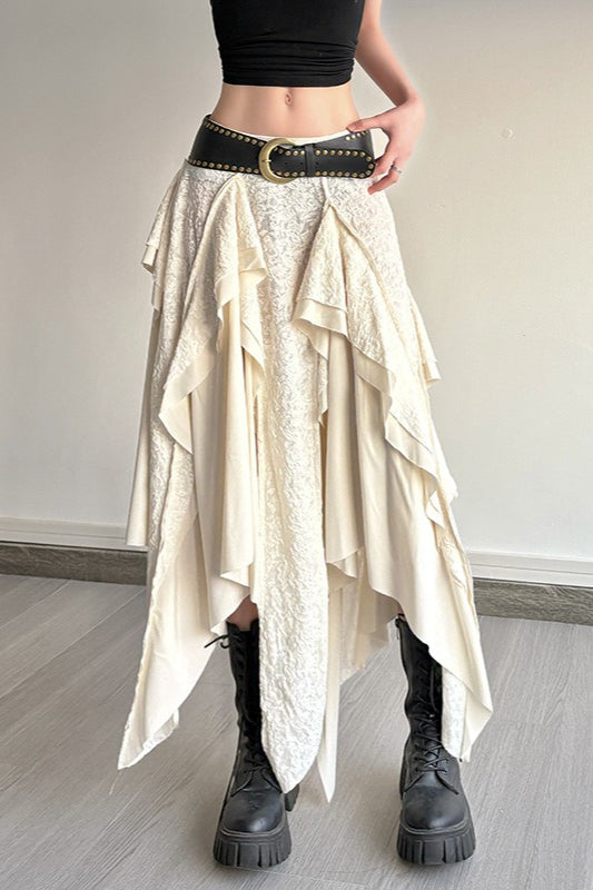 Asymmetric Wave Hem Tiered Midi Skirt