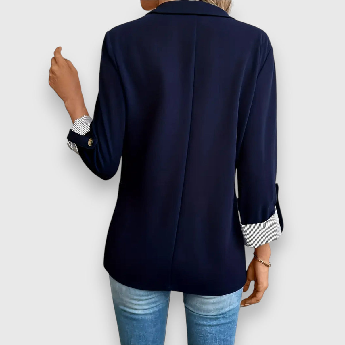 Notch Lapel Roll Up Sleeve Single Button Blazer 2
