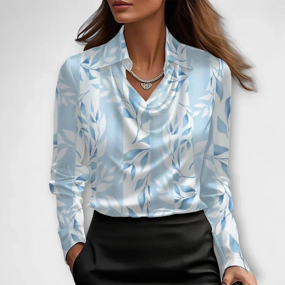 Draped Cowl Neck Long Sleeve Satin Blouse 5
