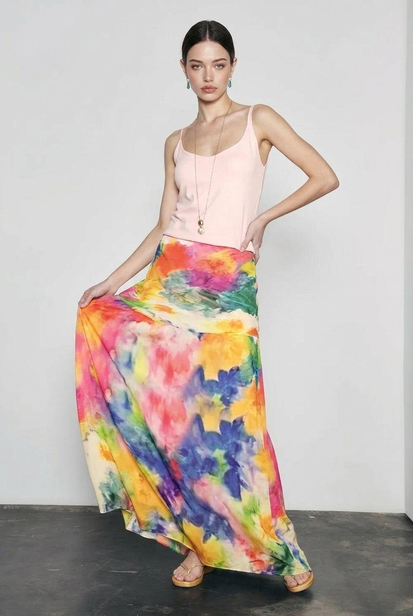 Retro Oil Print Vacation Skirt