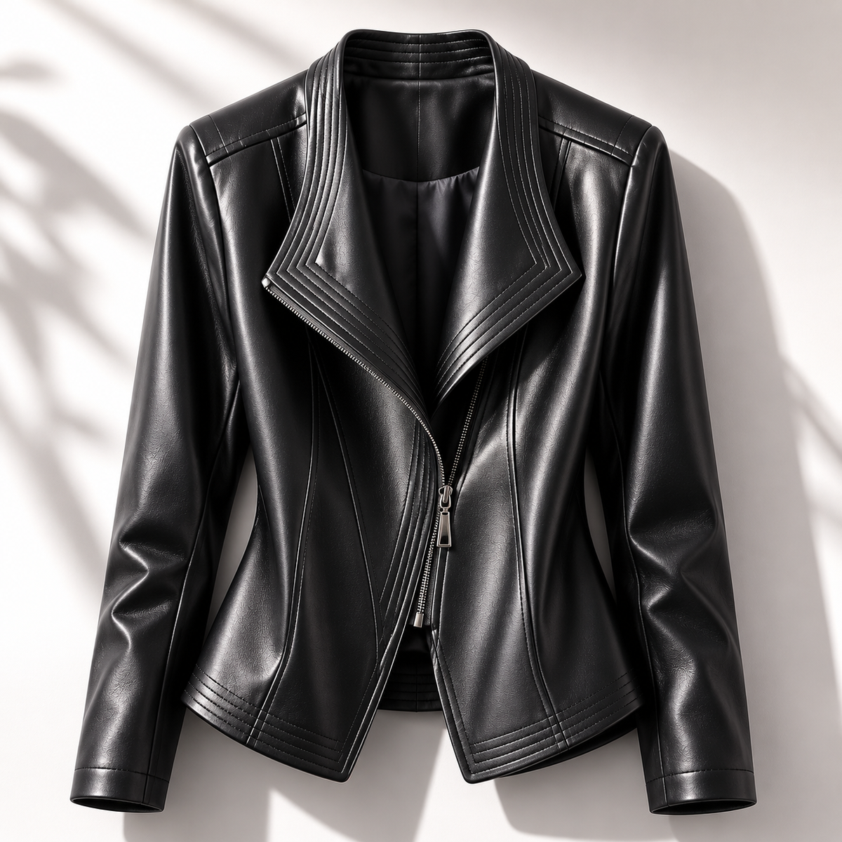 Draped Lapel Asymmetric Zip Faux Leather Jacket 6